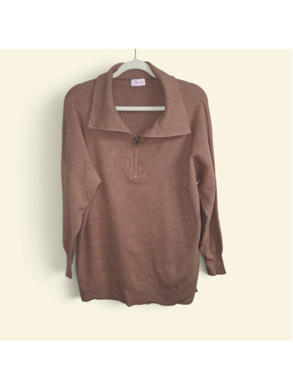 Women's Pink Lily Brown Quarter-Zip Cowl Neck Sweater Size L